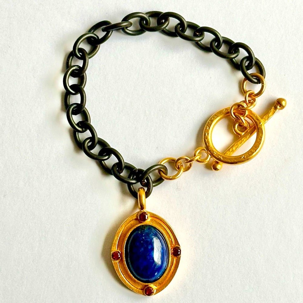 NEW Lapis Charm Oxidized Chain Bracelet